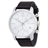 Calvin Klein City Chronograph Silver Dial Black Leather Strap Watch for Men - K2G271C6 Authentic Buy Shop Now