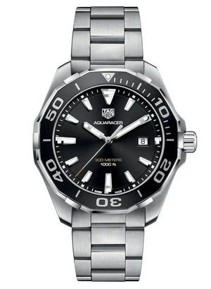 Tag Heuer Aquaracer Quartz Black Dial Silver Steel Strap Watch for Men - WAY101A.BA0746 Authentic Buy Shop Now
