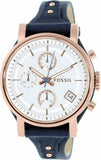 Fossil Original Boyfriend Chronograph White Dial Navy Blue Leather Strap Watch for Women - ES3838 Authentic Buy Shop Now