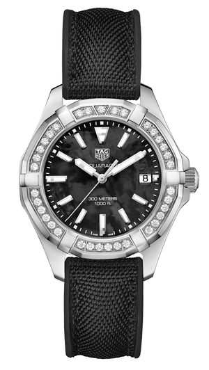 Tag Heuer Aquaracer Diamonds Mother of Pearl Black Dial Black Nylon Strap Watch for Women - WAY131P.FT6092 Authentic Buy Shop Now
