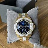 Bulova Crystal Collection Blue Dial Gold Steel Strap Watch for Men - 98C128 Authentic Buy Shop Now