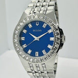 Bulova Phantom Baguette Crystal Blue Dial Silver Steel Strap Watch for Men - 96A254 Authentic Buy Shop Now