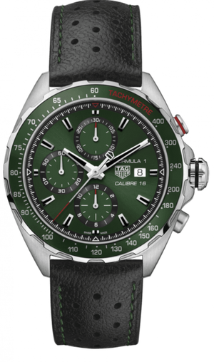 Tag Heuer Formula 1 Calibre 16 Automatic Chronograph Green Dial Black Leather Strap Watch for Men - CAZ2016.FC6473 Authentic Buy Shop Now