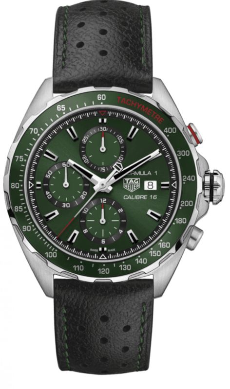 Tag Heuer Formula 1 Calibre 16 Automatic Chronograph Green Dial Black Leather Strap Watch for Men - CAZ2016.FC6473 Authentic Buy Shop Now