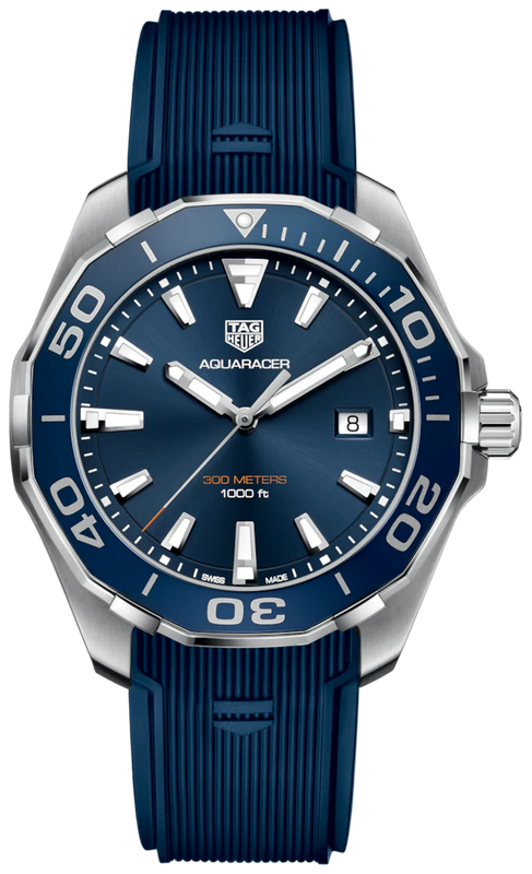 Tag Heuer Aquaracer Quartz Blue Dial Blue Rubber Strap Watch for Men - WAY101C.FC6153 Authentic Buy Shop Now