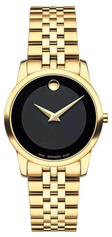 Movado Museum Classic Quartz Black Dial Gold Steel Strap Watch For Women - 0607005 Authentic Buy Shop Now
