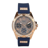 Guess Frontier DIamonds Gold Dial Blue Rubber Strap Watch For Women - W1160L3 Authentic Buy Shop Now