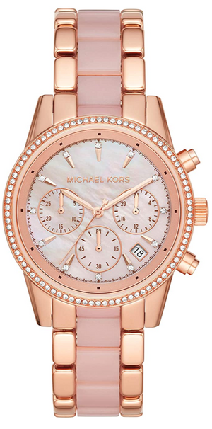 Michael Kors Ritz Chronograph Mother of Pearl White Dial Two Tone Steel Strap Watch For Women - MK6769 Authentic Buy Shop Now