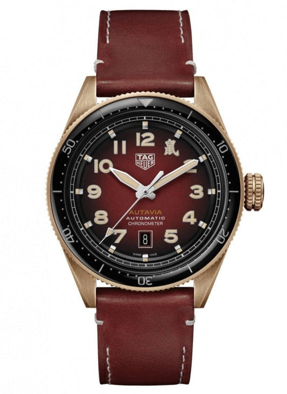 Tag Heuer Autavia Calibre 5 Chinese New Year Maroon Dial Maroon Leather Strap Watch for Men - WBE5193.FC8300 Authentic Buy Shop Now