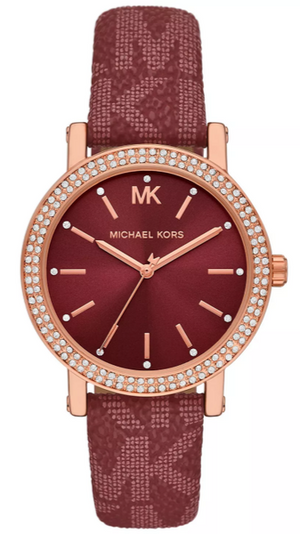 Michael Kors Corey Crystals Red Dial Red Leather Strap Watch for Women - MKO1025 Authentic Buy Shop Now