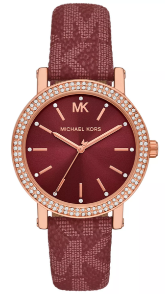 Michael Kors Corey Crystals Red Dial Red Leather Strap Watch for Women - MKO1025 Authentic Buy Shop Now