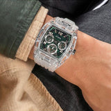 Guess Phoenix Quartz Green Dial Transparent Silicone Strap Watch For Men - GW0499G8 Authentic Buy Shop Now