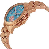 Michael Kors Runway Chronograph Turquoise Dial Rose Gold Steel Strap Watch For Women - MK6164 Authentic Buy Shop Now