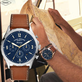 Fossil Forrester Chronograph Blue Dial Brown Leather Strap Watch for Men - S5607 Authentic Buy Shop Now