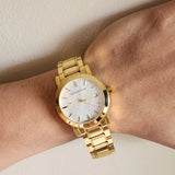 Burberry The City Silver Dial Gold Steel Strap Unisex Watch - BU9003 Authentic Buy Shop Now