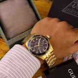 Guess Chaser Multifunction Blue Dial Gold Steel Strap Watch for Men - W0172G5 Authentic Buy Shop Now