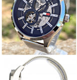Tommy Hilfiger Spencer Skeleton Black Dial Silver Mesh Bracelet Watch for Men - 1791643 Authentic Buy Shop Now
