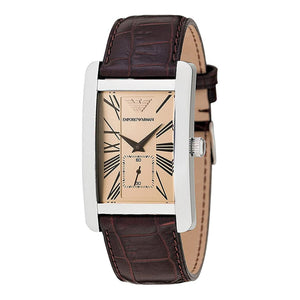 Emporio Armani Classic Beige Dial Brown Leather Strap Watch For Men - AR0154 Authentic Buy Shop Now