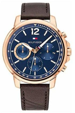 Tommy Hilfiger London Chronograph Blue Dial Brown Leather Strap Watch for Men - 1791532 Authentic Buy Shop Now