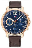 Tommy Hilfiger London Chronograph Blue Dial Brown Leather Strap Watch for Men - 1791532 Authentic Buy Shop Now