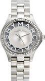 Marc Jacobs Henry Transparent Silver Dial Silver Steel Strap Watch for Women - MBM3337 Authentic Buy Shop Now