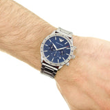 Emporio Armani Mario Chronograph Blue Dial Silver Steel Strap Watch For Men - AR11306 Authentic Buy Shop Now