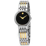 Movado Veturi Quartz Black Dial Two Tone Steel Strap Watch for Women - 0606933 Authentic Buy Shop Now