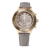 Swarovski Octea Lux Chrono Grey Dial Grey Leather Strap Watch for Women - 5452495 Authentic Buy Shop Now