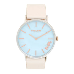 Coach Perry Blue Mother of Pearl Dial White Leather Strap Watch for Women - 14503270 Authentic Buy Shop Now