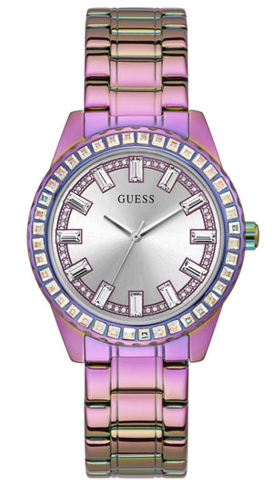 Guess Sparkler Silver Dial Purple Steel Strap Watch For Women - GW0111L5 Authentic Buy Shop Now