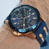 Guess Oasis Blue Dial Blue & Rose Gold Stainless Steel Strap Watch For Men - W0366G4 Authentic Buy Shop Now