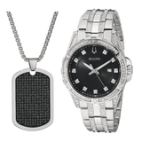 Bulova Crystal Collection Black Dial Silver Steel Strap Watch for Men - 96K104 Authentic Buy Shop Now