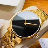Movado Museum Black Dial Gold Steel Strap Watch For Men - 606997 Authentic Buy Shop Now