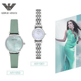 Emporio Armani Gianni T Bar Mother Of Pearl Blue Dial Blue Leather Strap Watch For Women - AR1959 Authentic Buy Shop Now