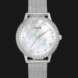 Guess Chelsea Mother of Pearl White Dial Silver Mesh Strap Watch For Women - W0647L1 Authentic Buy Shop Now
