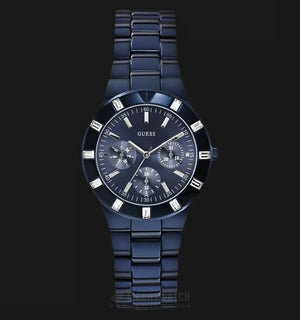 Guess Glisten Analog Blue Dial Blue Steel Strap Watch for Women - W0027L3 Authentic Buy Shop Now