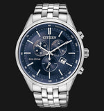 Citizen Eco Drive Chronograph Blue Dial Silver Steel Strap Watch For Men - AT2140-55L Authentic Buy Shop Now