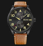 Hugo Boss Aeroliner Maxx Chronograph Black Dial Brown Leather Strap Watch For Men - 1513082 Authentic Buy Shop Now