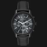 Armani Exchange Banks Chronograph Black Dial Black Leather Strap Watch For Men - AX1724 Authentic Buy Shop Now