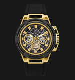 Guess Matrix Multifunction Gold Dial Black Rubber Strap Watch For Men - GW0423G2 Authentic Buy Shop Now