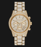 Michael Kors Ritz Three-Hand Glitz Crystals Gold Dial Gold Steel Strap Watch for Women - MK6747 Authentic Buy Shop Now