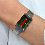 Gucci G Frame Red and Green Dial Silver Mesh Bracelet Watch For Women - YA147401 Authentic Buy Shop Now