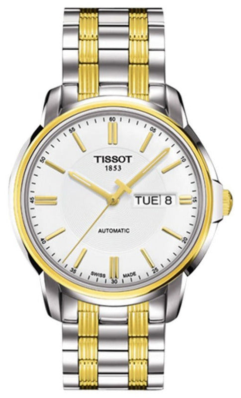 Tissot T Classic Automatics III White Dial Two Tone Steel Strap Watch For Men - T065.430.22.031.00 Authentic Buy Shop Now