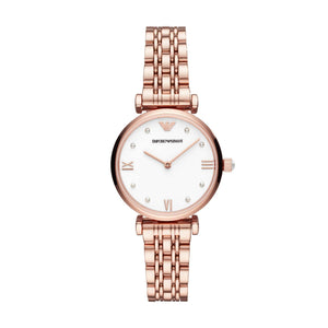 Emporio Armani Gianni T-Bar Quartz White Dial Rose Gold Steel Strap Watch For Women - AR11267 Authentic Buy Shop Now