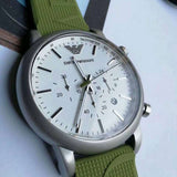 Emporio Armani Chronograph White Dial Green Rubber Strap Watch For Men - AR11022 Authentic Buy Shop Now