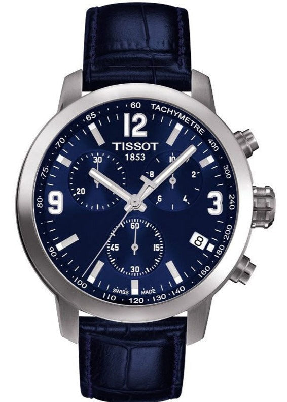 Tissot PRC 200 Chronograph Blue Dial Blue Leather Strap Watch For Men - T055.417.16.047.00 Authentic Buy Shop Now