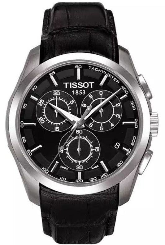 Tissot T Classic Couturier Chronograph Black Dial Black Leather Strap Watch For Men - T035.617.16.051.00 Authentic Buy Shop Now