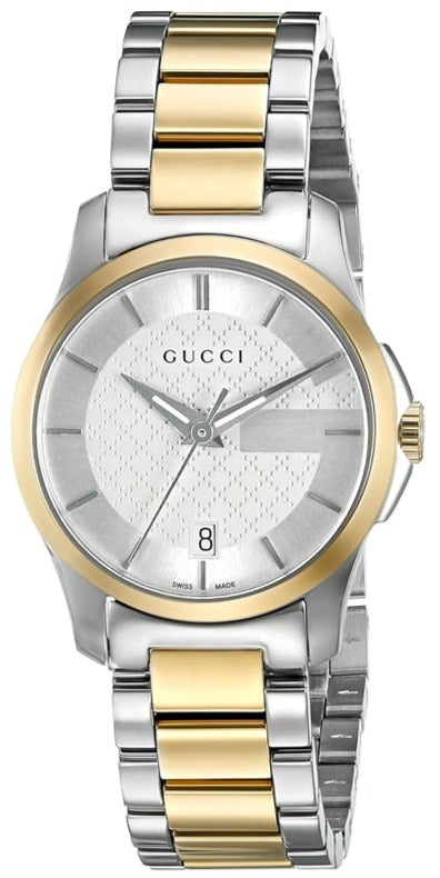 Gucci G Timeless Quartz Silver Dial Two Tone Steel Strap Watch For Women - YA126531 Authentic Buy Shop Now