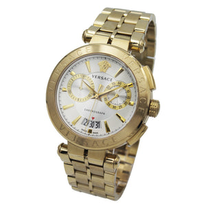 Versace V Racer Chronograph White Dial Gold Steel Strap Watch for Men - VBR060017 Authentic Buy Shop Now