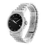 Gucci G Timeless Diamonds Black Dial Silver Steel Strap Watch For Women - YA126408 Authentic Buy Shop Now